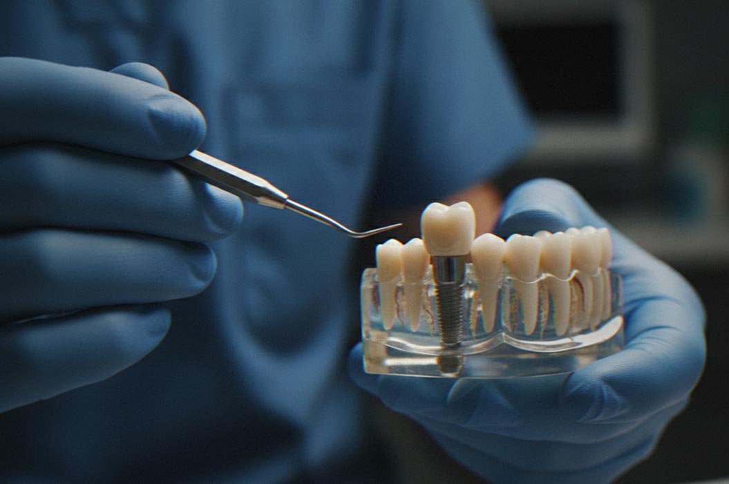 Dentaltechniker arbeitet an einer Zahnprothese